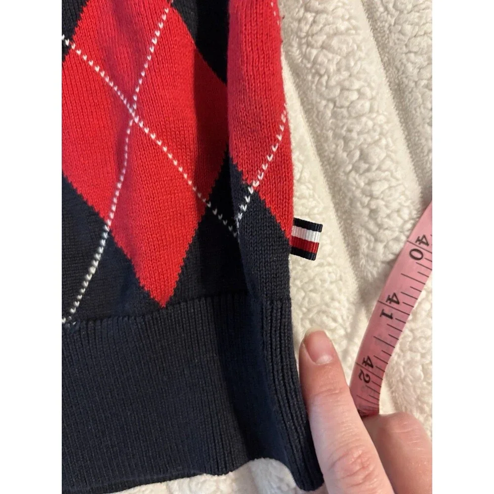 Tommy Hilfiger Argyle Sweater Vest Small Navy Blue Red Preppy Knit Academia